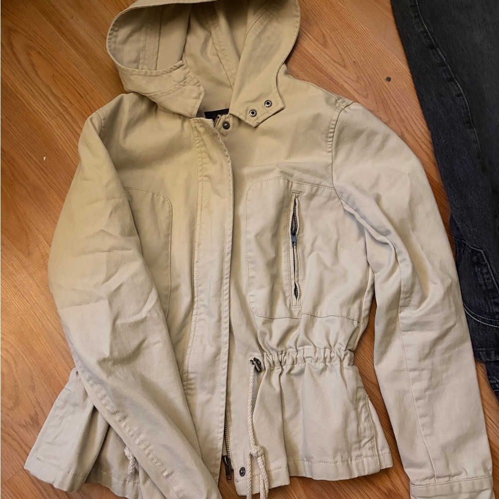 Forever 21 Women's Hooded Drawstring Waist Jacket - Beige